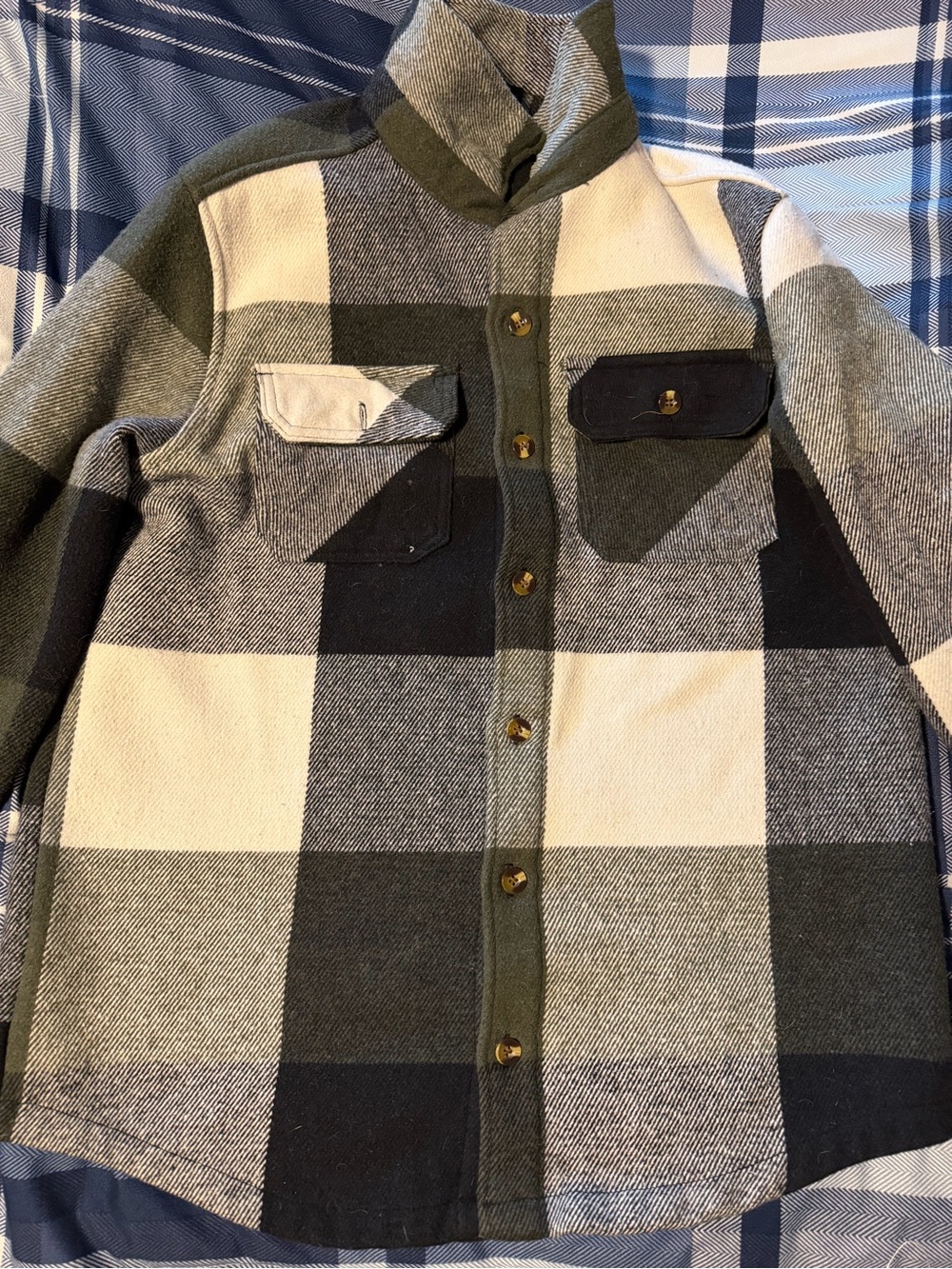 Men's Plaid Lightweight Shirt Jacket - Olive, Black & Cream